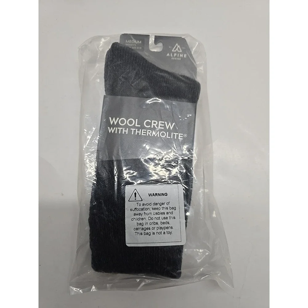 Alpine Design Women's Thermolite‎ Wool Crew Socks Gray Size M (8-10)